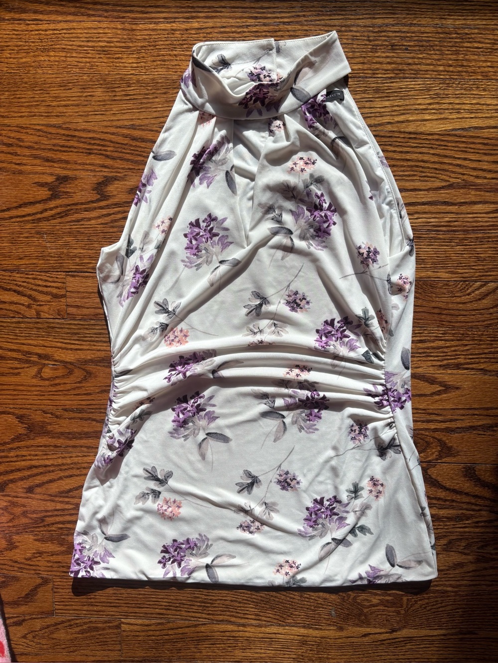 WHBM Floral High-Neck Sleeveless Halter Top in Lavender & Cream